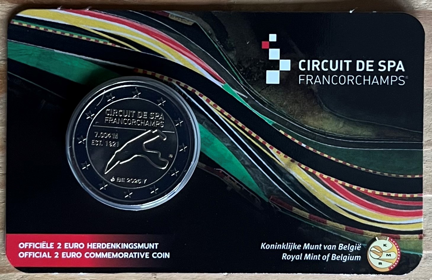 (afbeelding voor) 2 Euromunt Belgie 2025 Francorchamps in coincard Nederlands